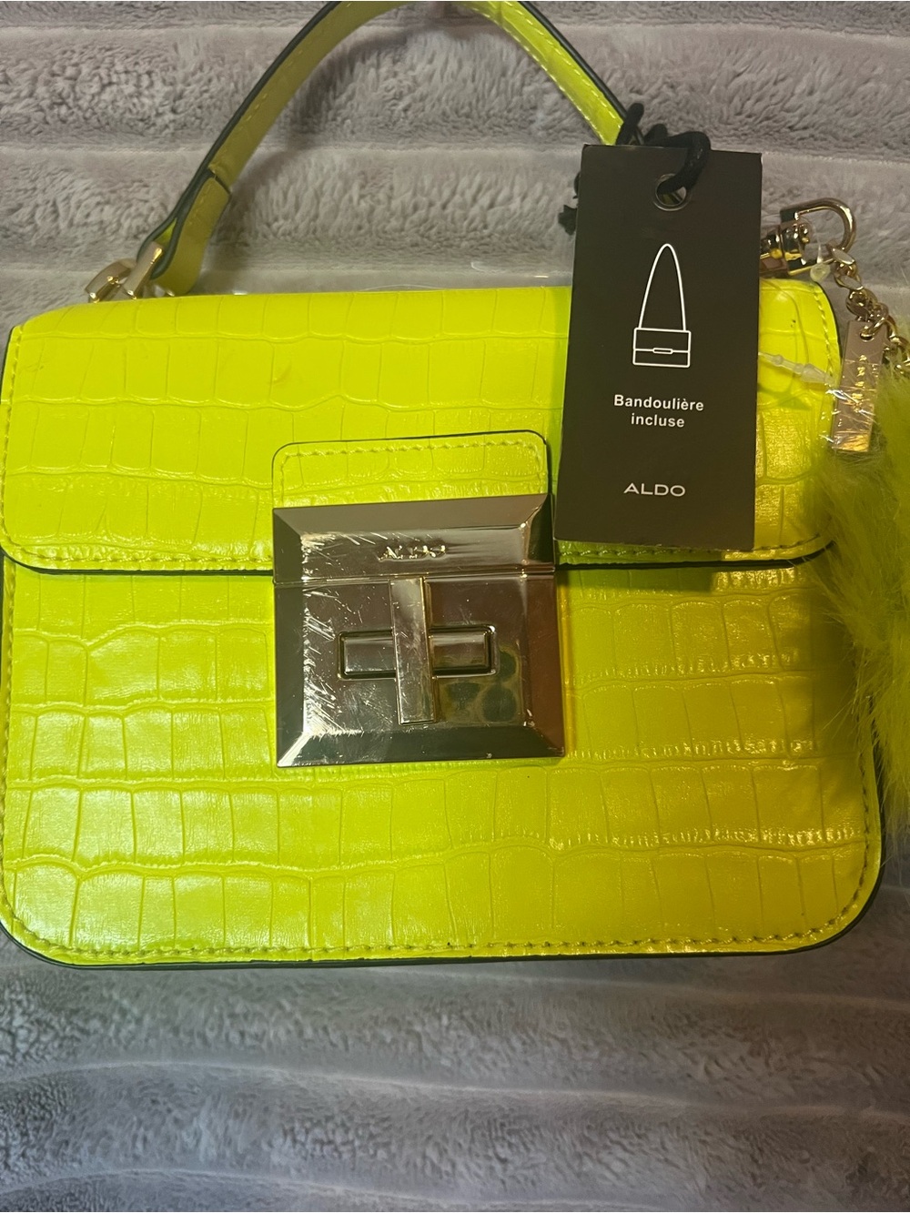 ALDO Neon Yellow Croc-Embossed Top Handle Satchel